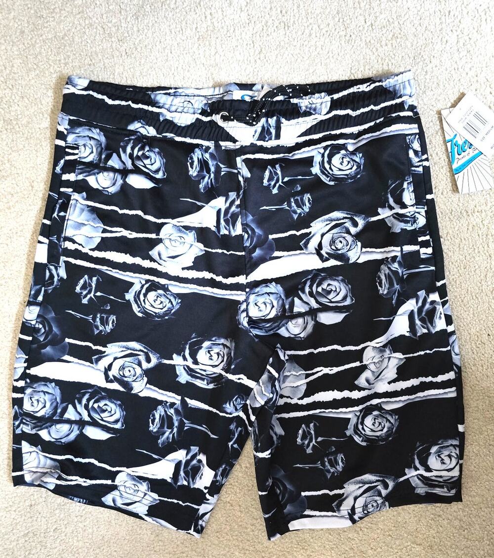Fresh Prints of Bel-Air Men's M Rose Floral Stretch Twill Shorts Black NWT NEW